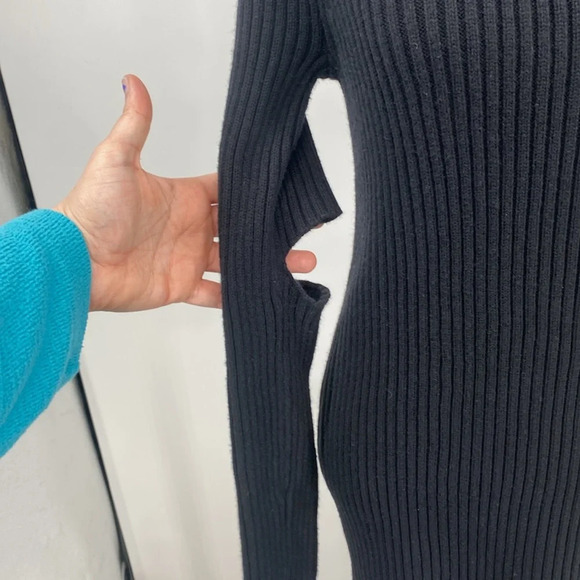 Monrow Elbow Slash Sweater Dress Womens Size Small Black Wool Cotton Ribbed Knit - Picture 2 of 12